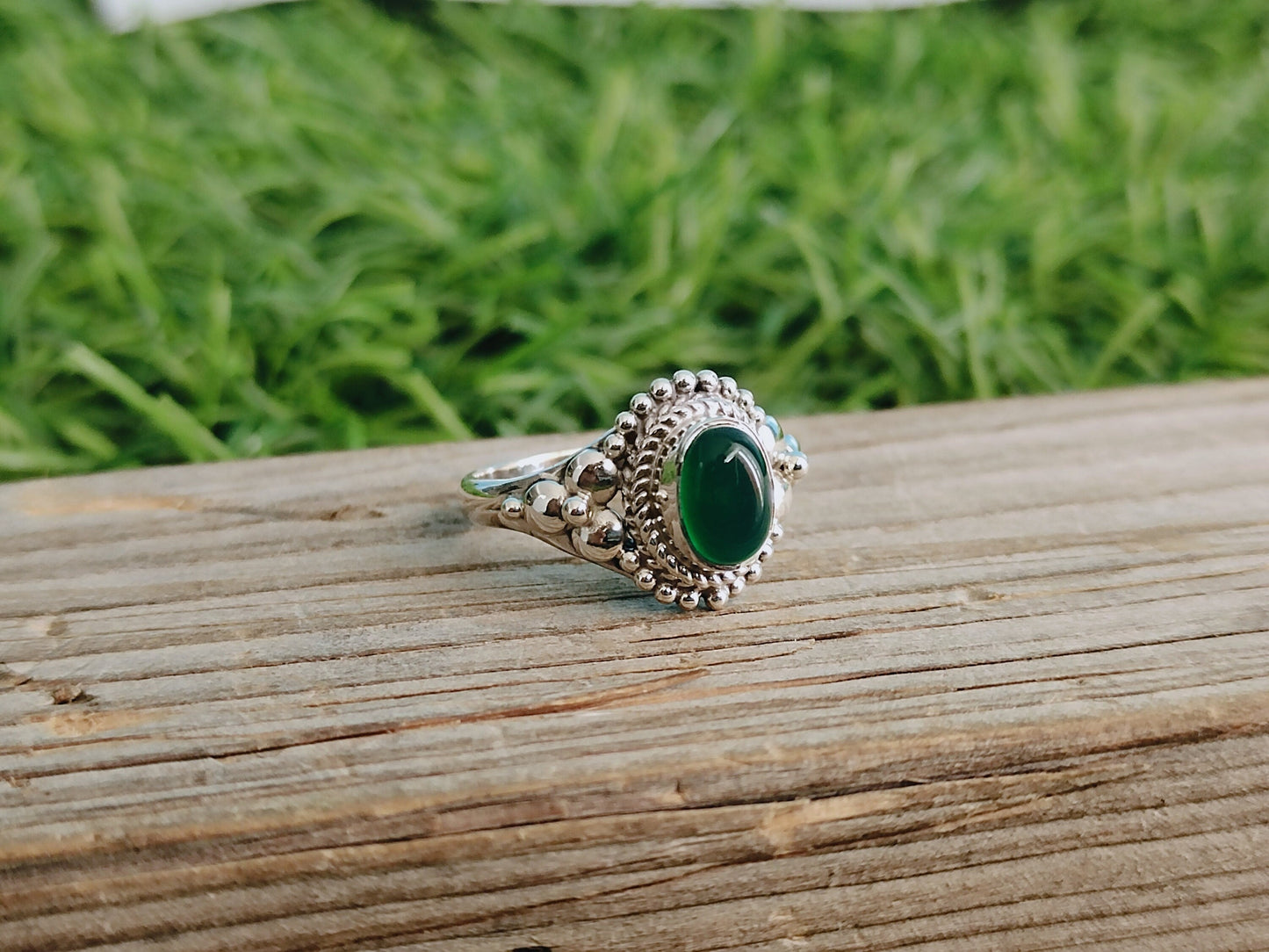 Boho Statement Ring - Green Onyx Sterling Silver Ring - Hand Crafted Bohemian Ring-Bohemian Ring - Green Onyx - Rings -Gift for