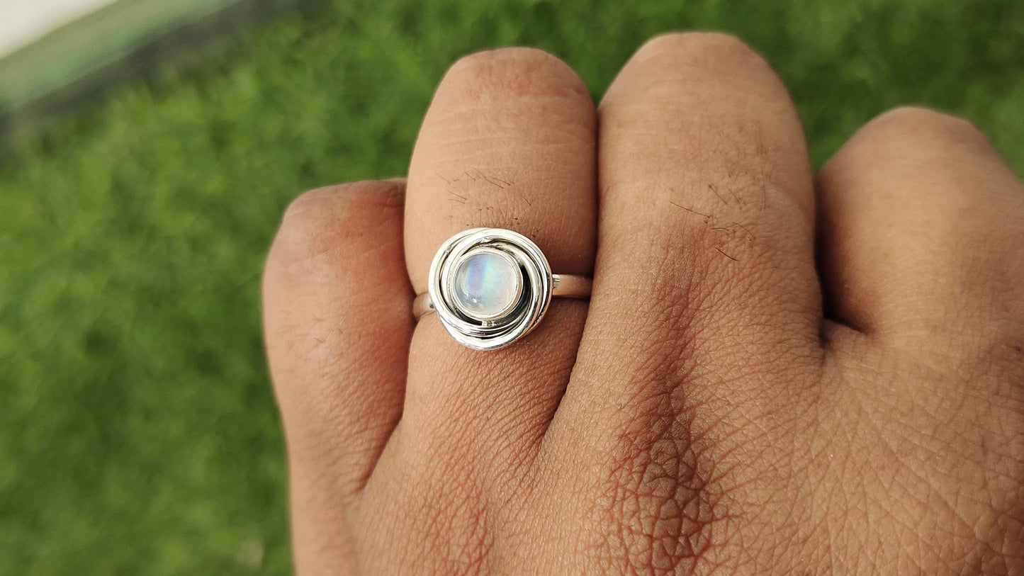 Moonstone Boho Statement Ring - Moonstone Silver Ring - Hand Crafted Bohemian Ring-Bohemian Ring -Sizable Ring - Rings - Gifts for her