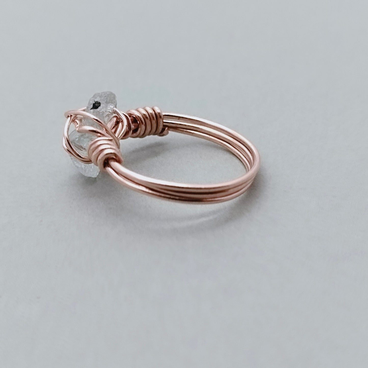 Aquamarine stone sterling silver rose gold plated ring - wired ring - Raw Gemstone Ring- Hand Crafted Bohemian Ring - summer gift