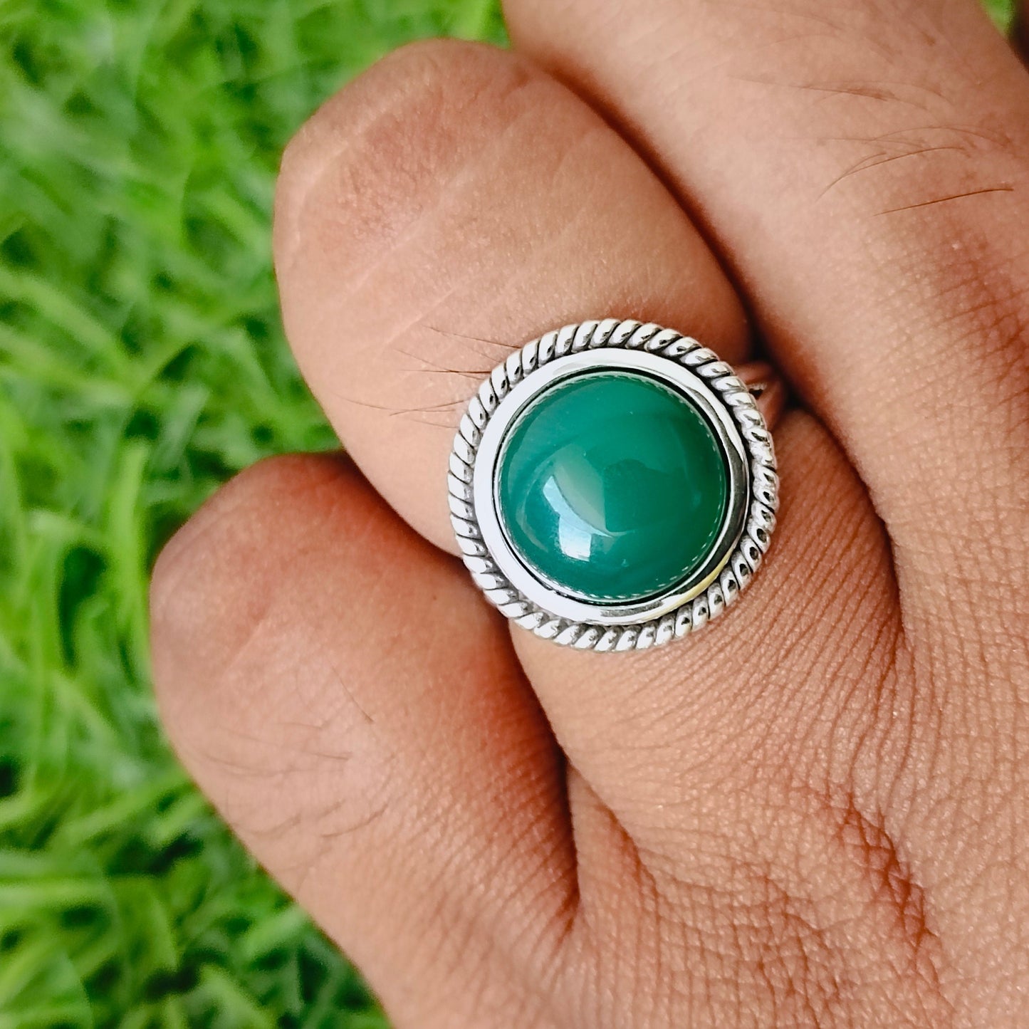 Boho Statement Ring - Green Onyx Sterling Silver Ring - Hand Crafted Bohemian Ring- Bohemian Ring - Green Onyx - Rings -Gift for her Round