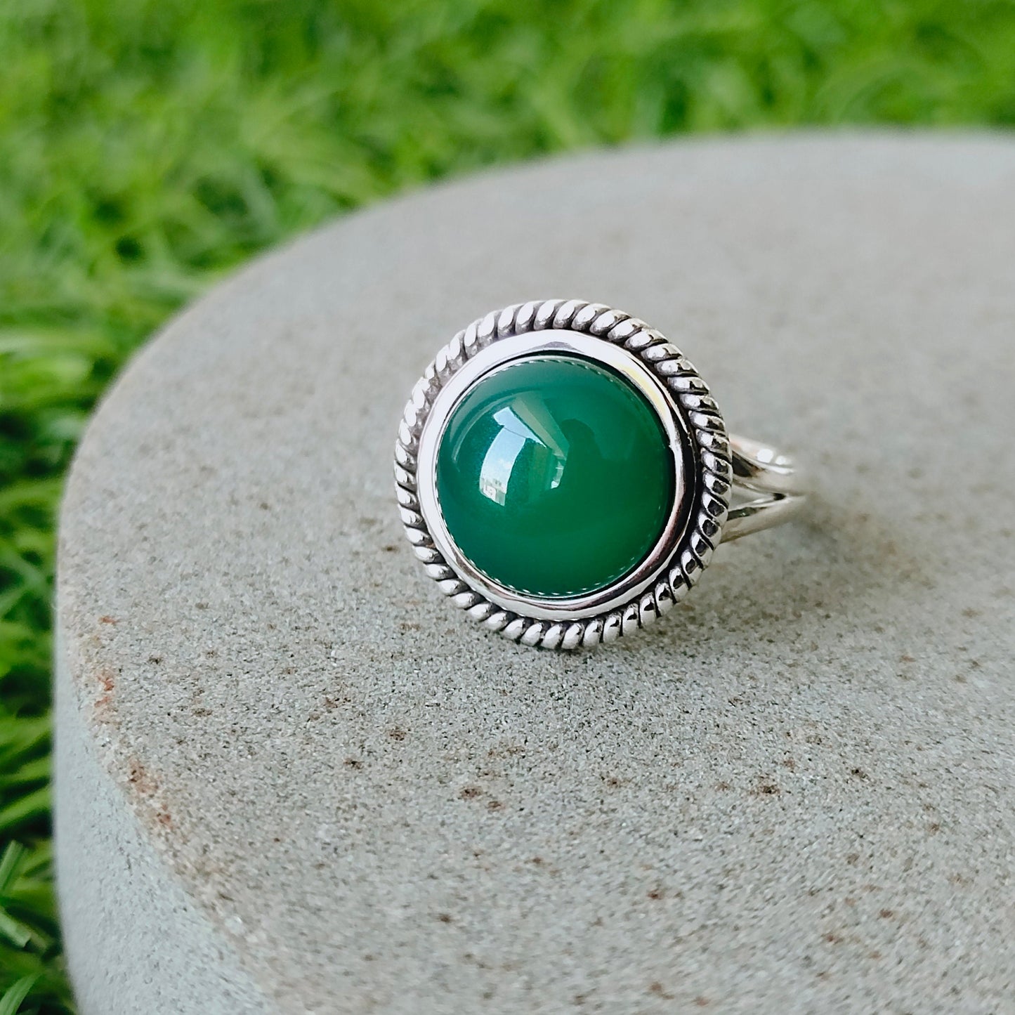 Boho Statement Ring - Green Onyx Sterling Silver Ring - Hand Crafted Bohemian Ring- Bohemian Ring - Green Onyx - Rings -Gift for her Round