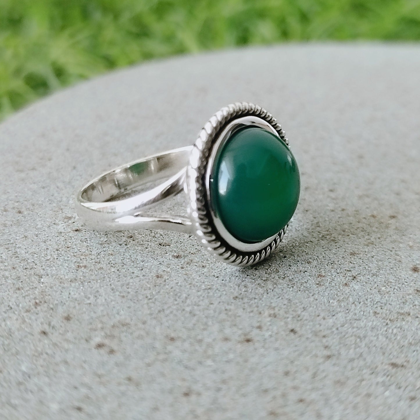 Boho Statement Ring - Green Onyx Sterling Silver Ring - Hand Crafted Bohemian Ring- Bohemian Ring - Green Onyx - Rings -Gift for her Round