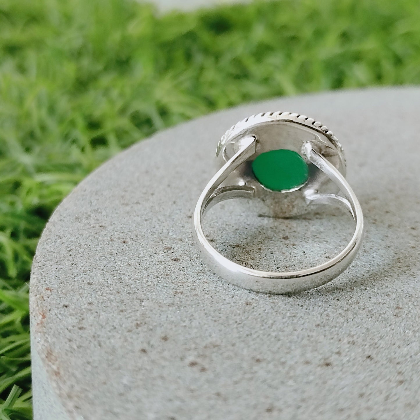 Boho Statement Ring - Green Onyx Sterling Silver Ring - Hand Crafted Bohemian Ring- Bohemian Ring - Green Onyx - Rings -Gift for her Round