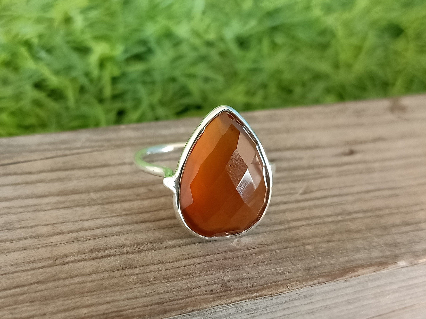 Boho Statement Ring - Orange Calci Sterling Silver Ring - Hand Crafted Bohemian Ring-Bohemian Ring - Orange Calci Rings -Gift for her Gifts