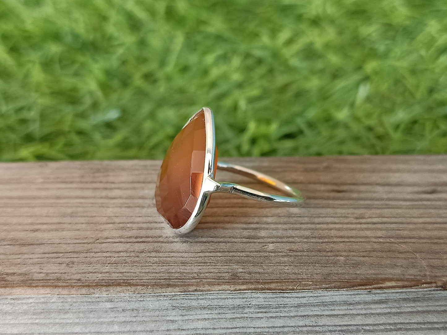 Boho Statement Ring - Orange Calci Sterling Silver Ring - Hand Crafted Bohemian Ring-Bohemian Ring - Orange Calci Rings -Gift for her Gifts