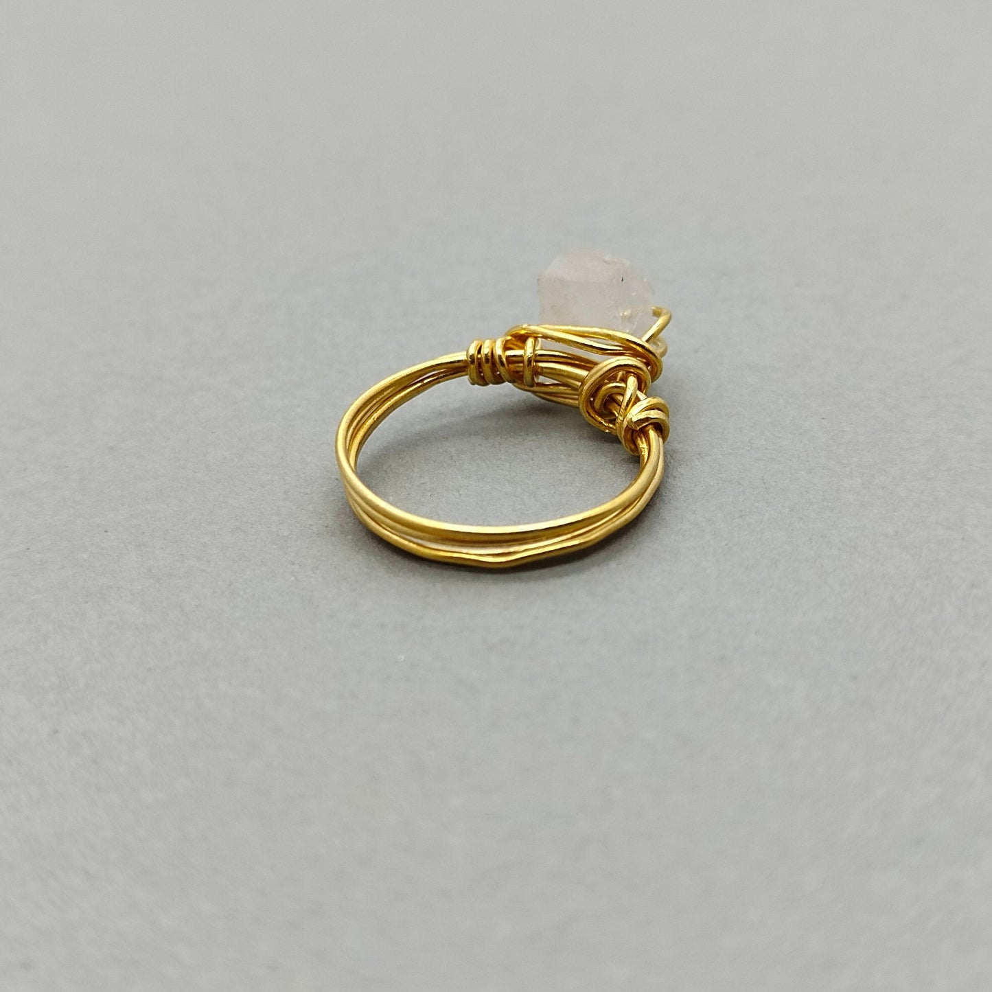 Moon Stone Silver gold plated ring, Handmade wire wrap crystal gemstone ring, Sterling Silver ring, Raw moon stone wire ring