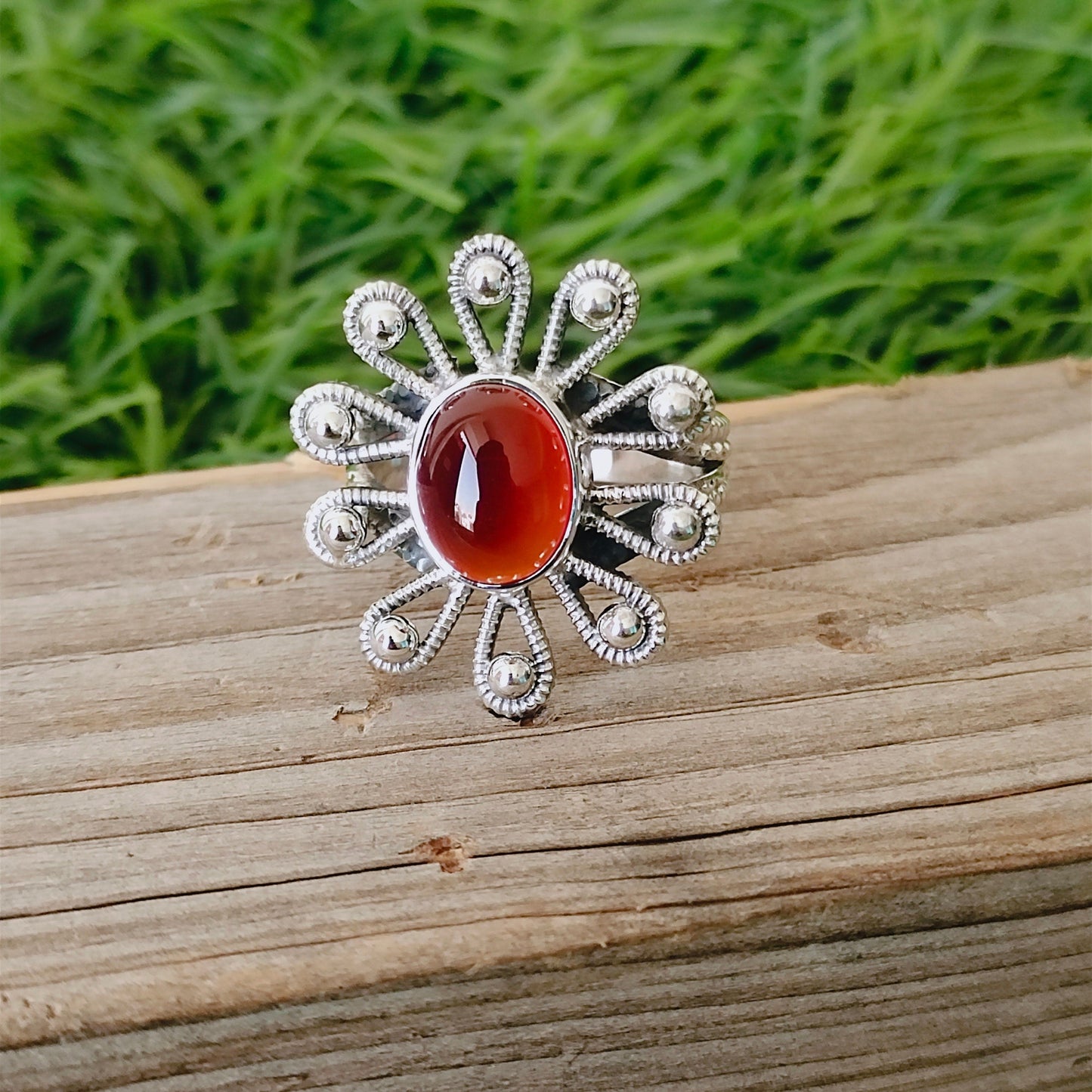 Hessonite flower shape Silver ring- Hessonite ring - 925 sterling silver ring - flower shape ring - wedding Rings - silver rings- gifts