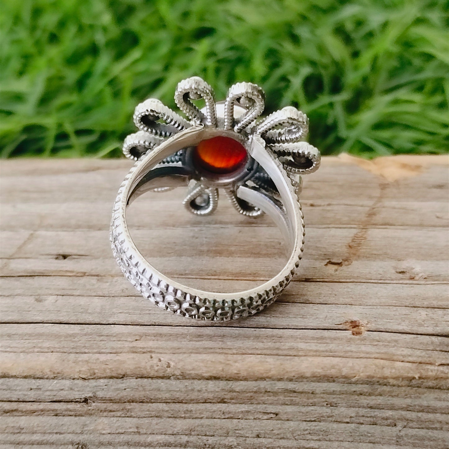 Hessonite flower shape Silver ring- Hessonite ring - 925 sterling silver ring - flower shape ring - wedding Rings - silver rings- gifts