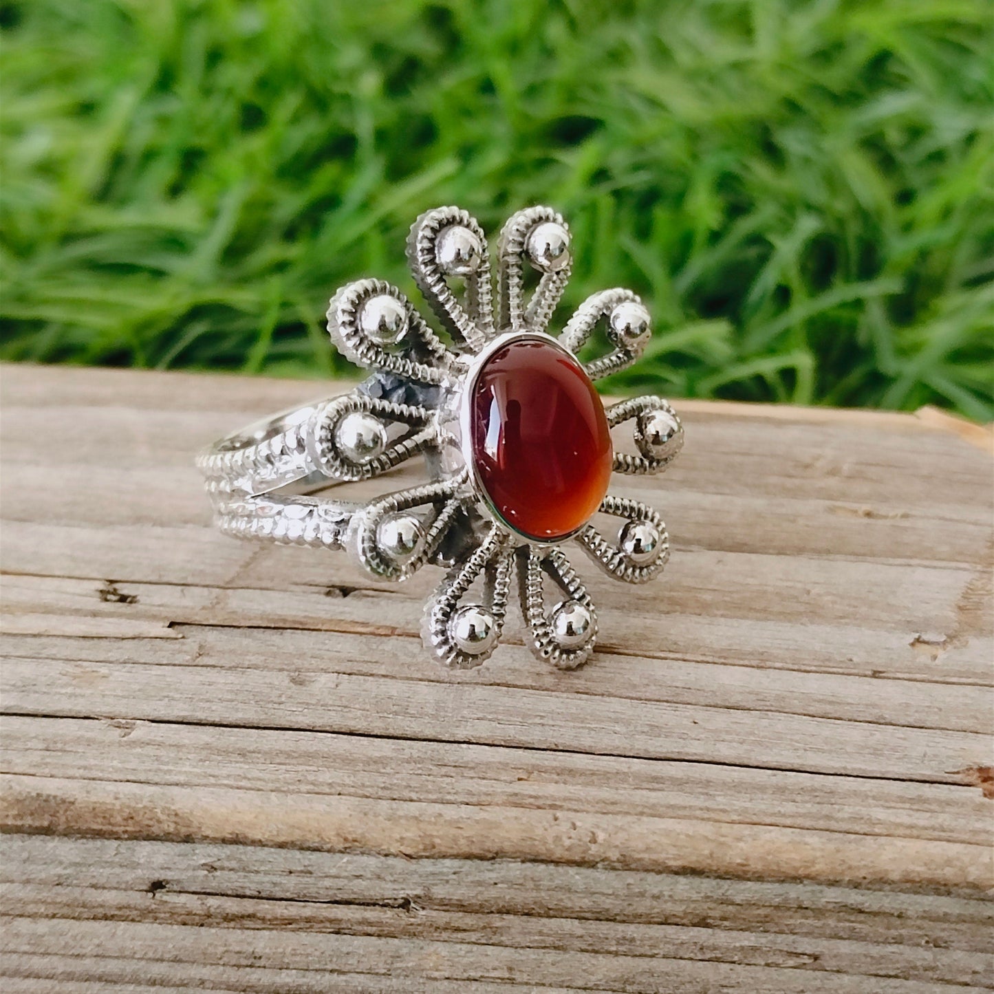 Hessonite flower shape Silver ring- Hessonite ring - 925 sterling silver ring - flower shape ring - wedding Rings - silver rings- gifts