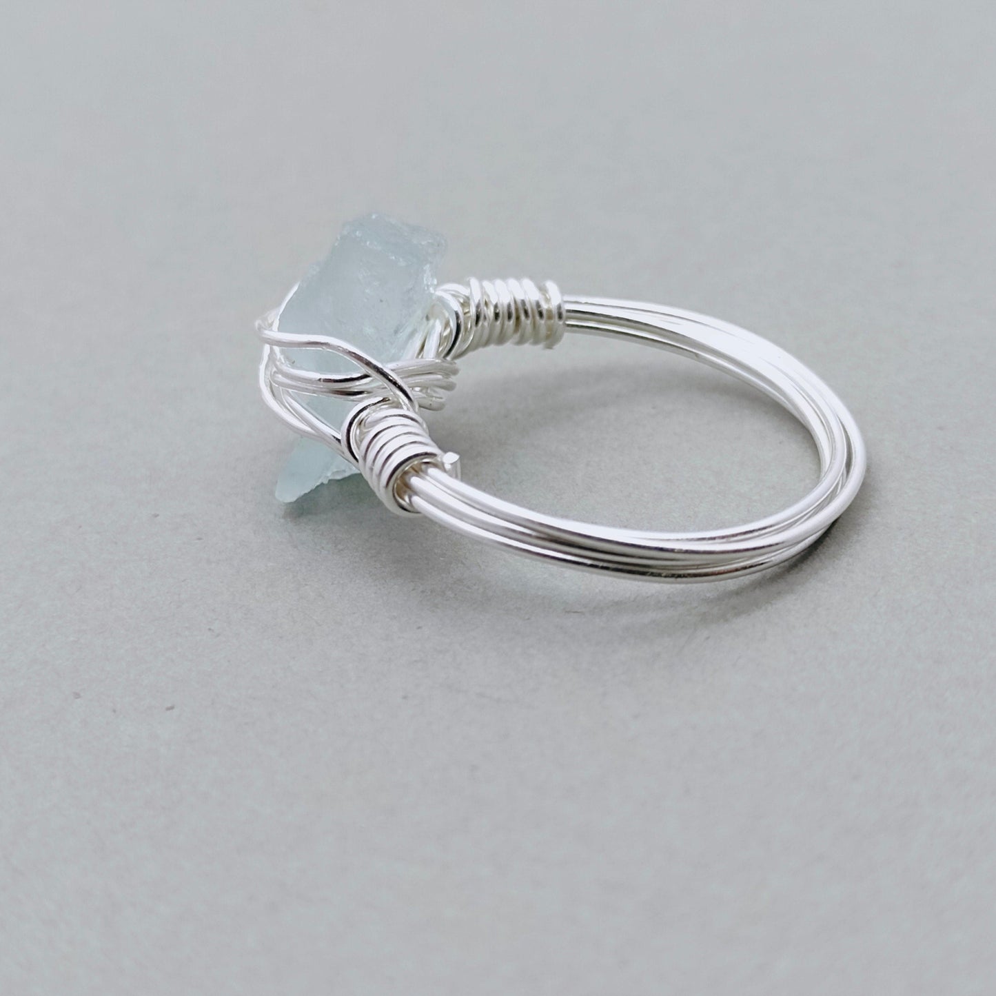 Aquamarine stone 925 sterling silver ring - wired ring - Raw Gemstone sterling silver Ring- Hand Crafted Bohemian Ring - summer gift