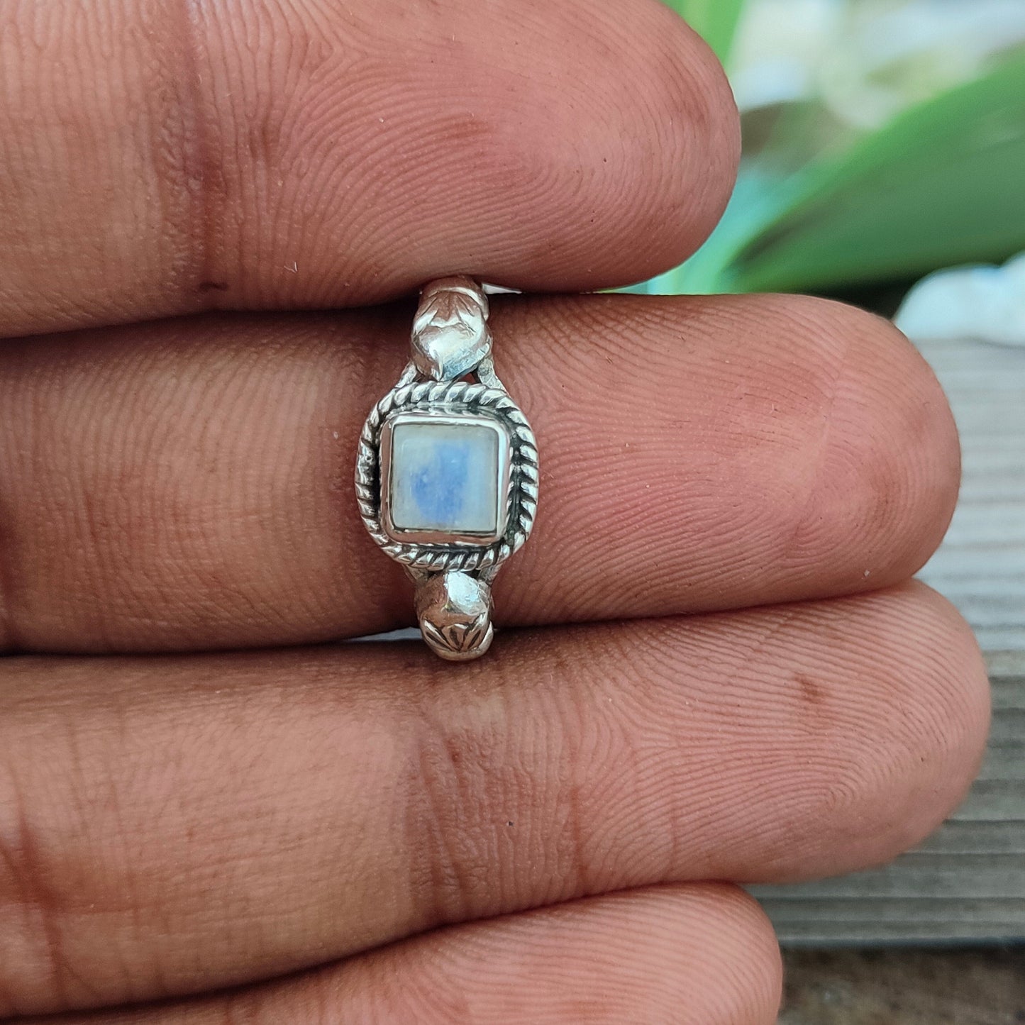 Moonstone Boho Ring - Rainbow Moonstone 925 Sterling Silver Ring - Hand Crafted Bohemian Ring-Rainbow Moonstone Rings - Gift for her