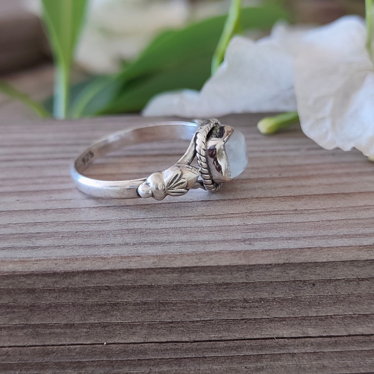 Moonstone Boho Ring - Rainbow Moonstone 925 Sterling Silver Ring - Hand Crafted Bohemian Ring-Rainbow Moonstone Rings - Gift for her