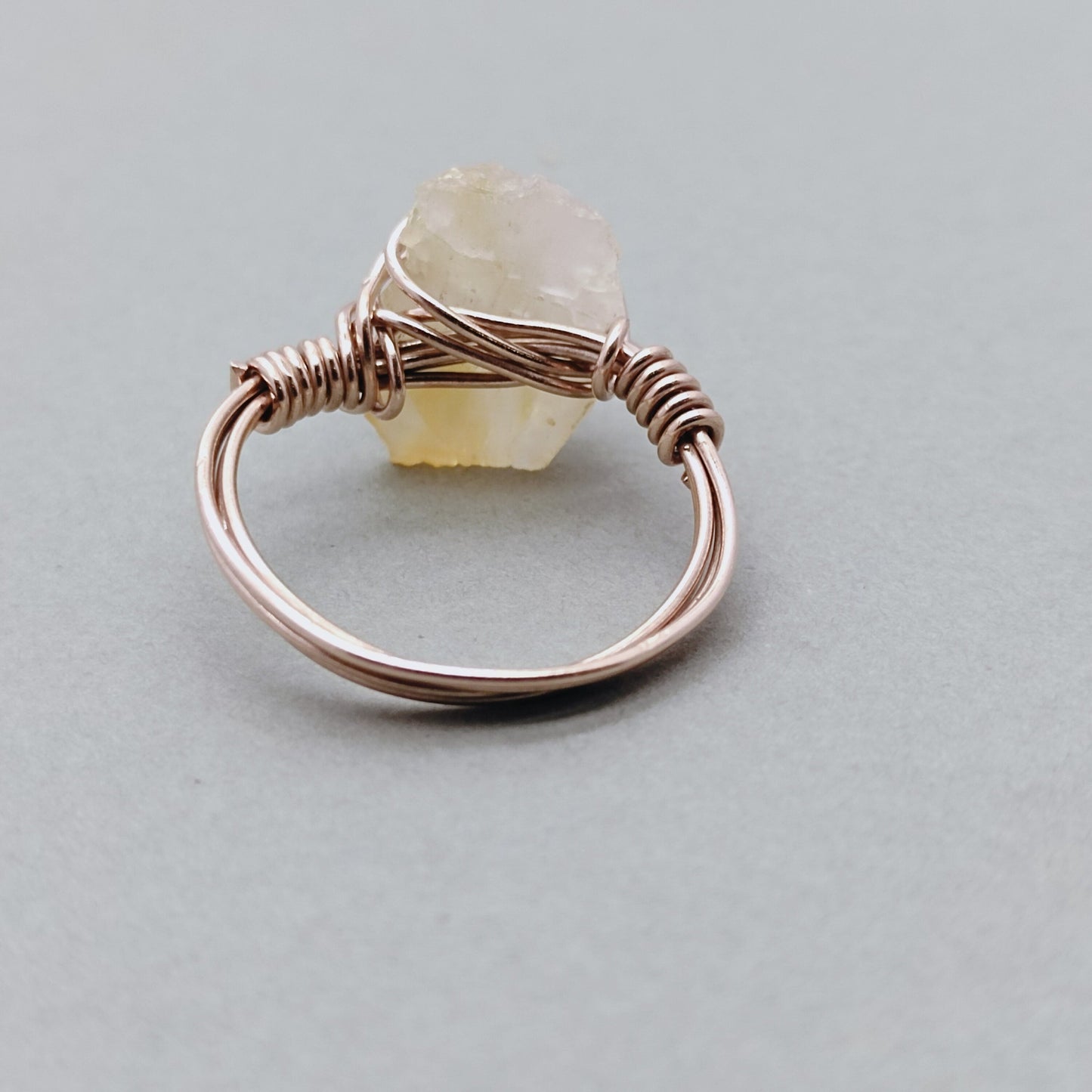 Citrine stone sterling silver rose gold plated ring - wired ring - Raw Gemstone Ring- Hand Crafted Bohemian Ring - summer gift