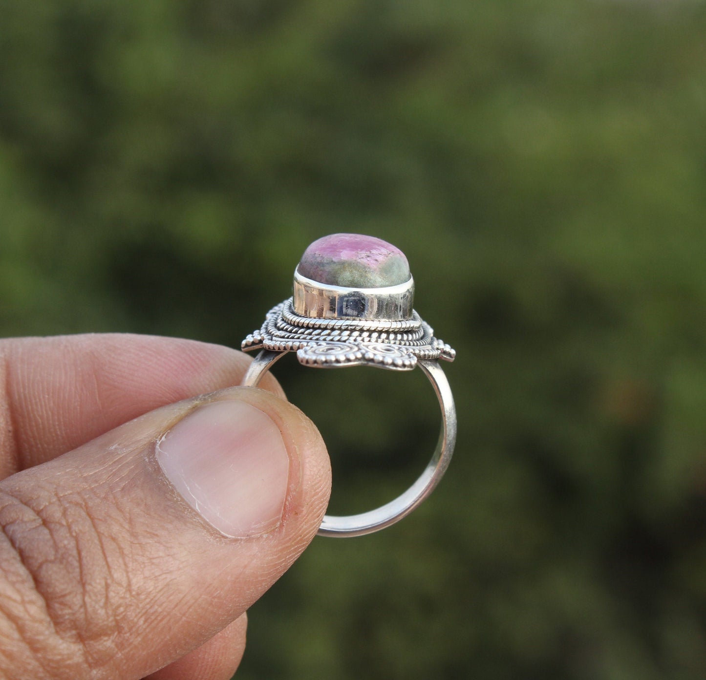 Boho Statement Ring - Ruby Fuchsite Sterling Silver Ring - Hand Crafted Bohemian Ring-Bohemian Ring - Ruby Fuchsite - Rings -Gift for