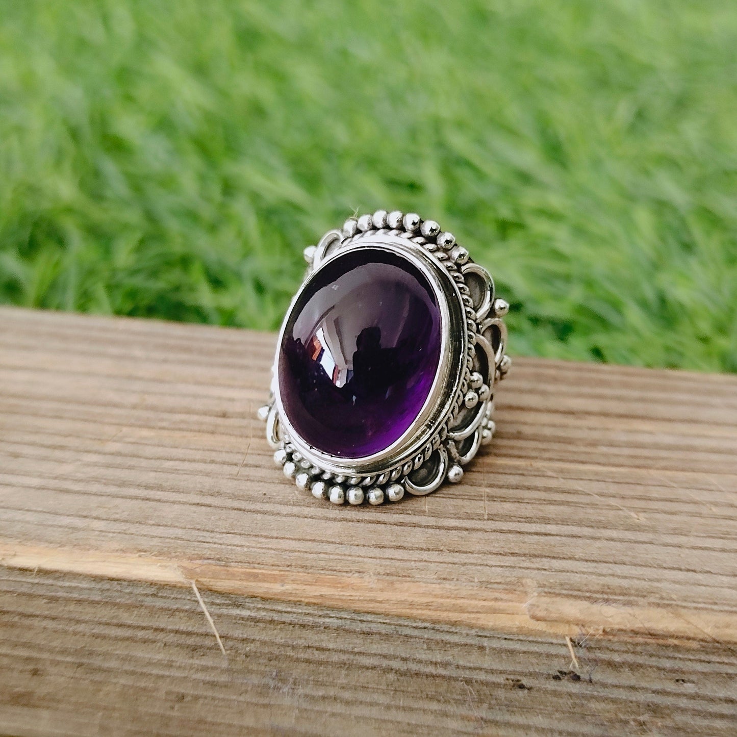 Amethyst Gemstone Ring - Adjustable Sterling Silver Ring - Hand Crafted Bohemian Ring-Bohemian Ring - Amethyst - Rings - free shipping