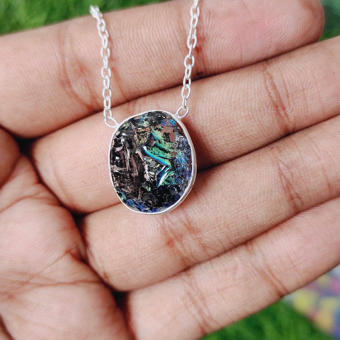 Collier Druzy en argent sterling 925 massif | Superbe pendentif Druzy fait à la main | Cadeau pendentif bohème pour elle - Pendentif de forme ovale - Pendentif Druzy