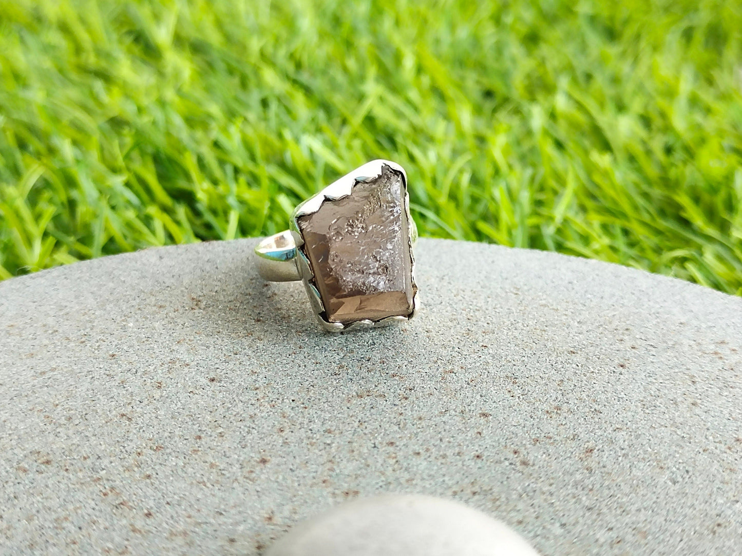 Boho Statement Ring - Raw Gemstone of Smoky Quartz Sterling Silver Ring- Hand Crafted Bohemian Ring-Bohemian Ring -Raw Smoky Quartz - Gifts