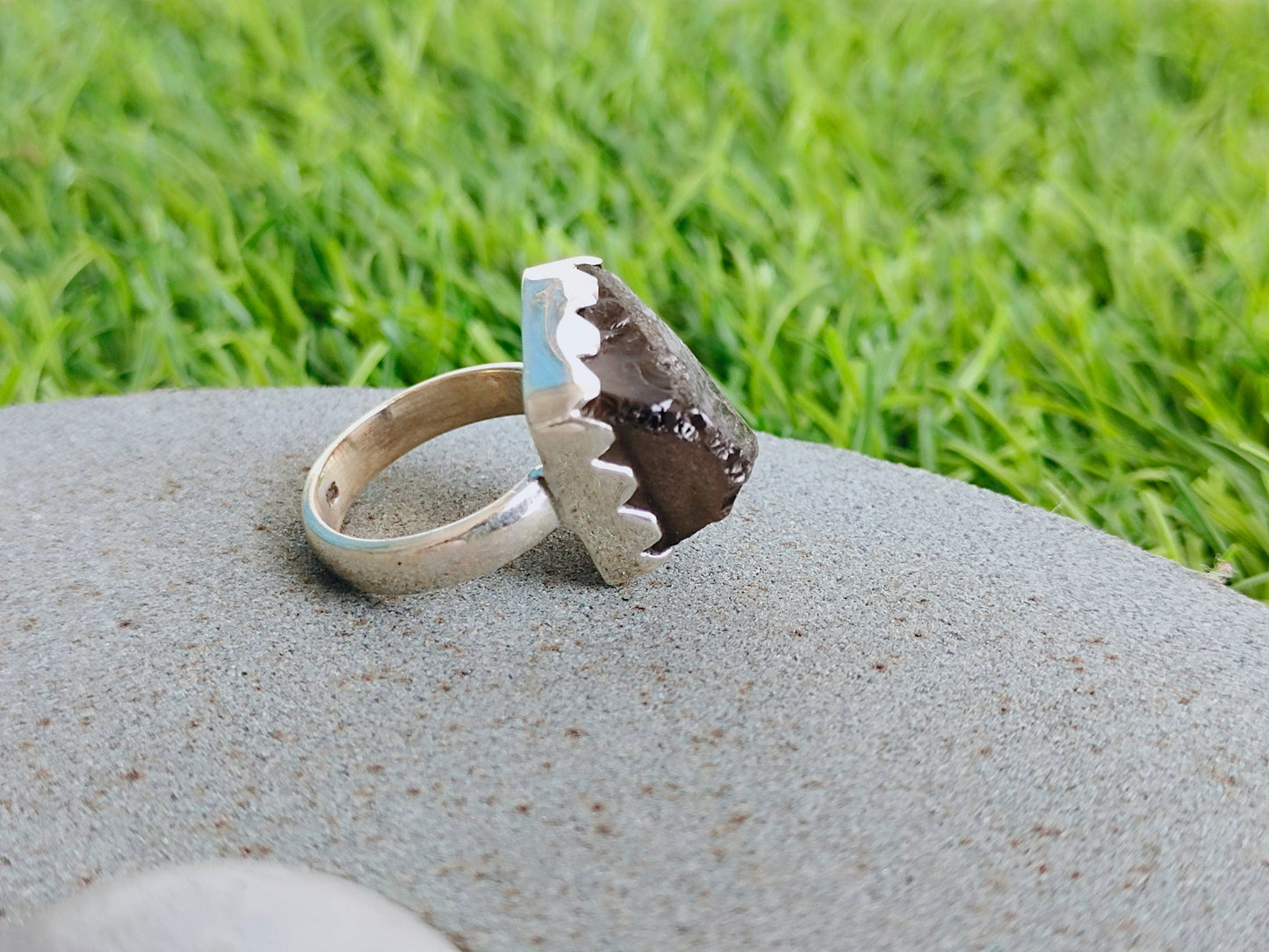 Boho Statement Ring - Raw Gemstone of Smoky Quartz Sterling Silver Ring- Hand Crafted Bohemian Ring-Bohemian Ring -Raw Smoky Quartz - Gifts