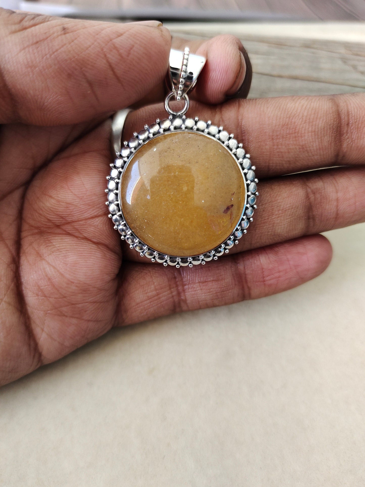 Yellow Lace Agate Pendant in Solid 925-Sterling Silver | Gorgeous Handmade Yellow Lace Agate Pendant | Boho Pendant Gift for Her