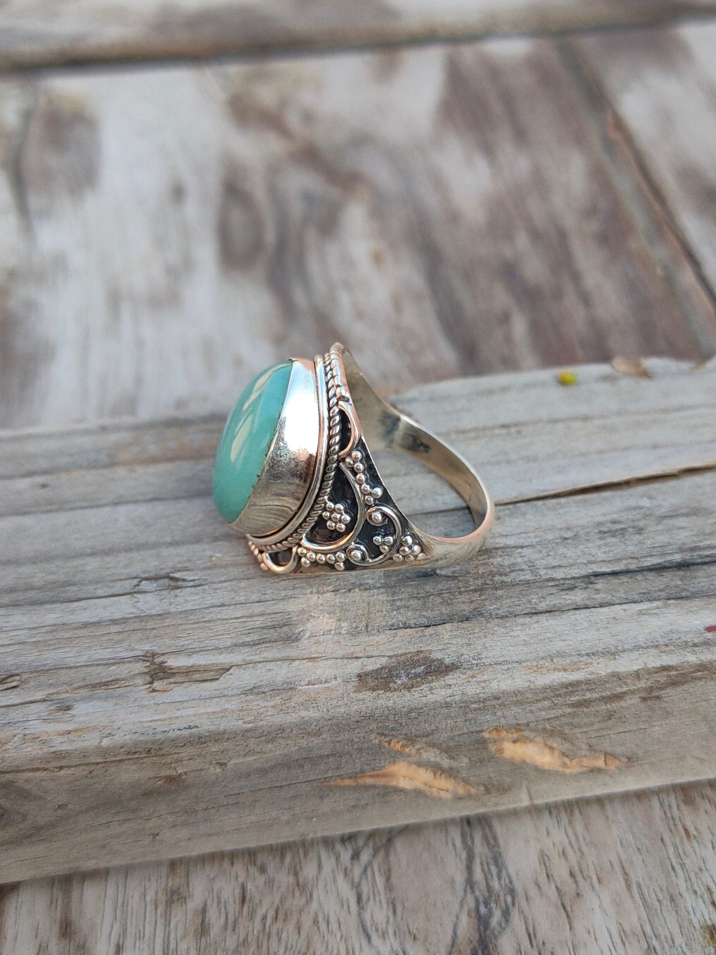 Boho Statement Ring - Blue Calci Sterling Silver Ring - Hand Crafted Bohemian Ring-Bohemian Ring - Aqua Blue Calci Rings -Gift for