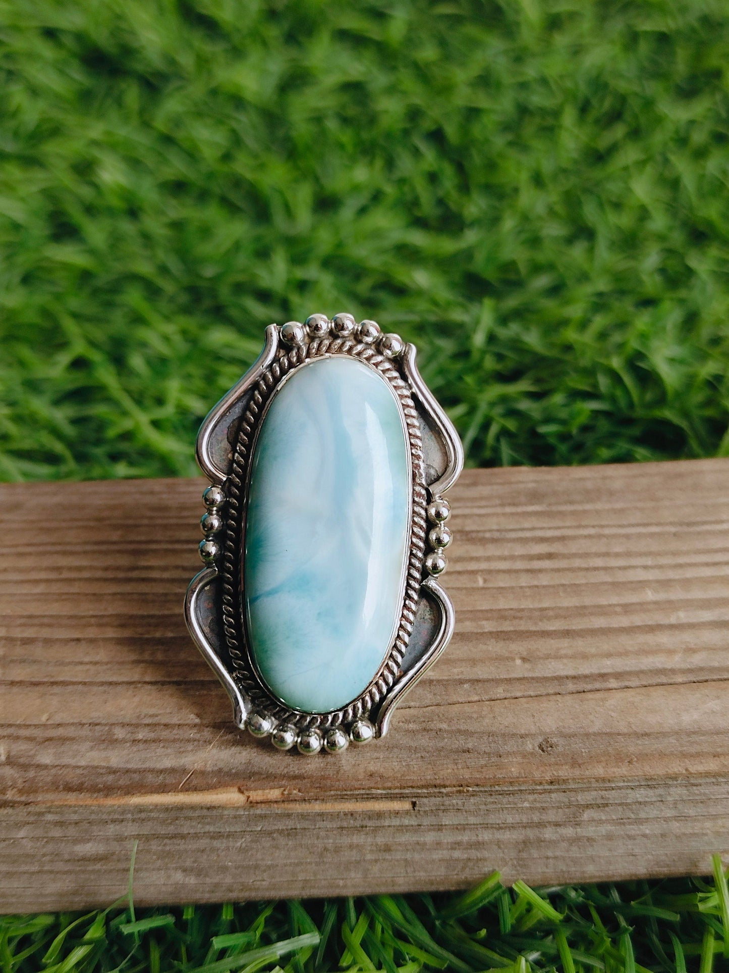 Larimar Natural Gemstone Silver Ring , Boho Ring , Silver ring , Handcrfted Silver Ring ,Blue Ring ,Larimar Ring, Free Shipping ring, Gifts