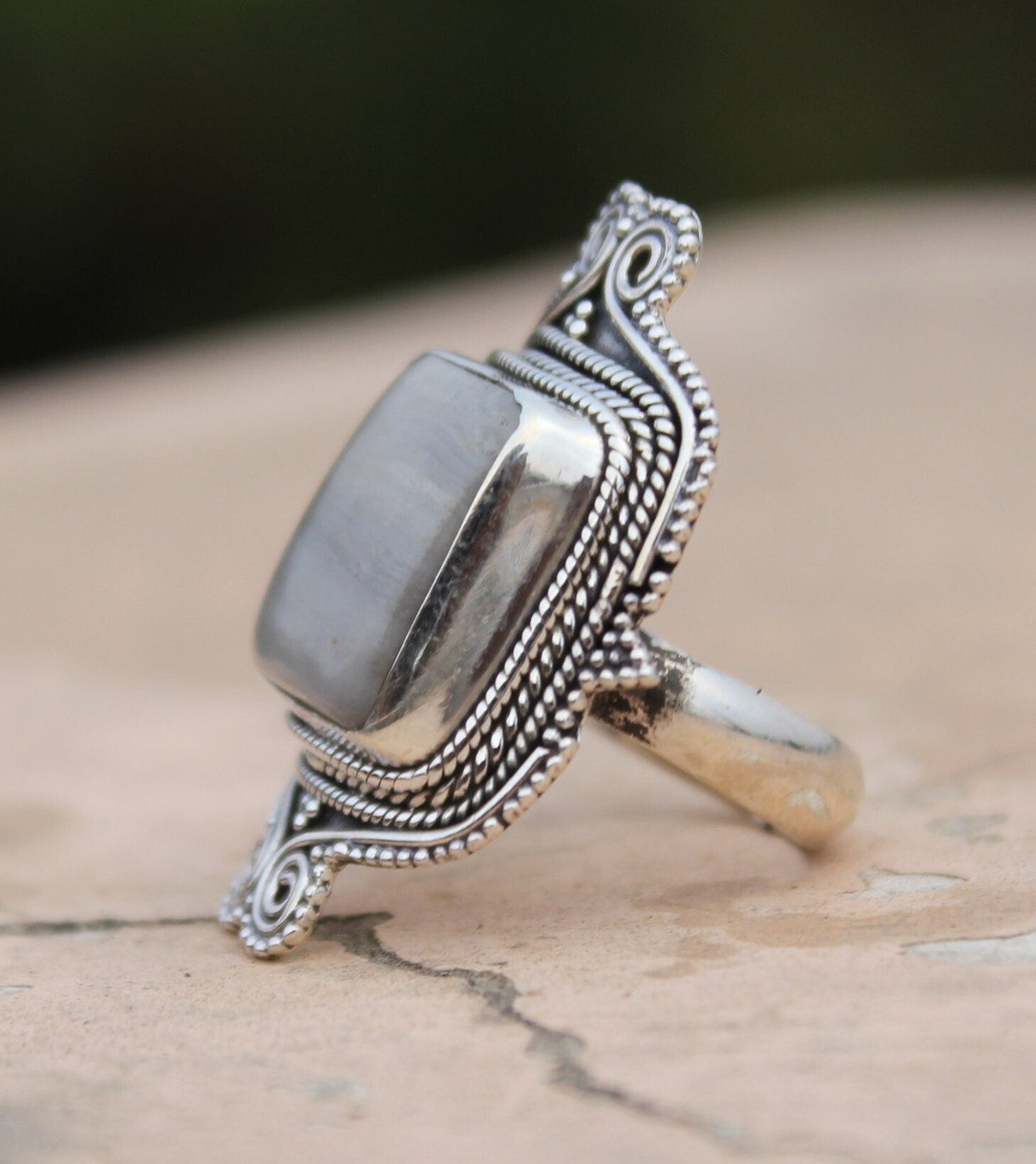 Boho Statement Ring - Grey Jasper Sterling Silver Ring - Hand Crafted Bohemian Ring - Bohemian Ring - Grey Jasper Ring - Rings - Gift for