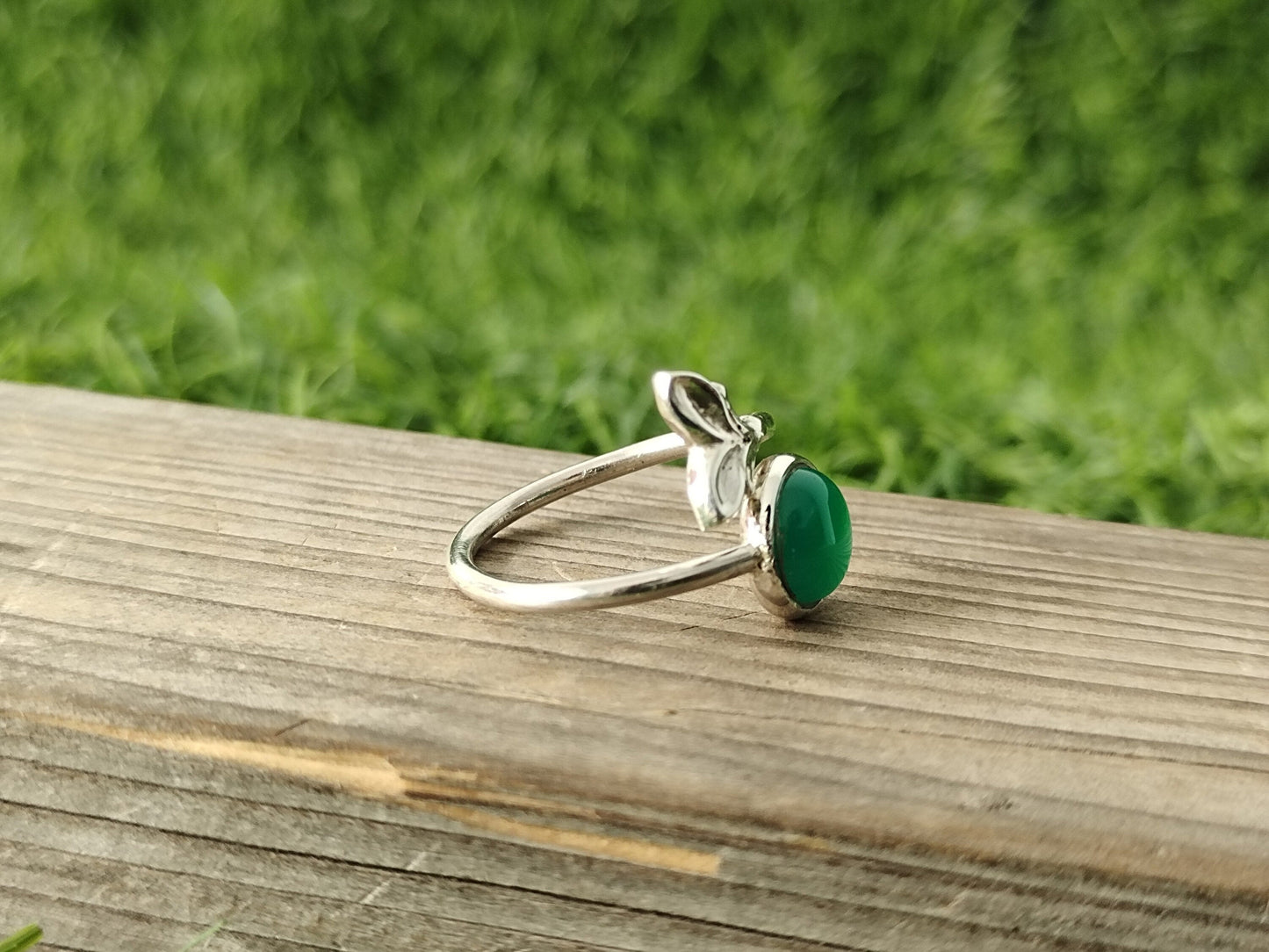 Silberner Boho-Ring, Grüner Onyx-Boho-Ring, Verstellbarer kleiner Silberring, Statement-Ring, Silberring im Fisch-Stil, grüner Onyx-Ring, Schmuck