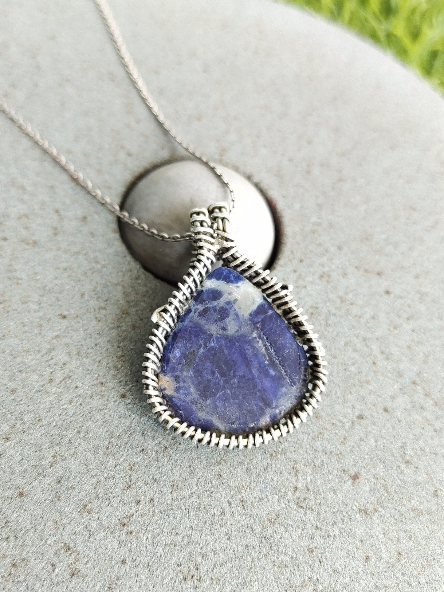 Natural Sodalite Gemstone pendant , handcrafted bohemian pendant , Sodalite pendant , Pear designed pendant , big size pendant , bohemian