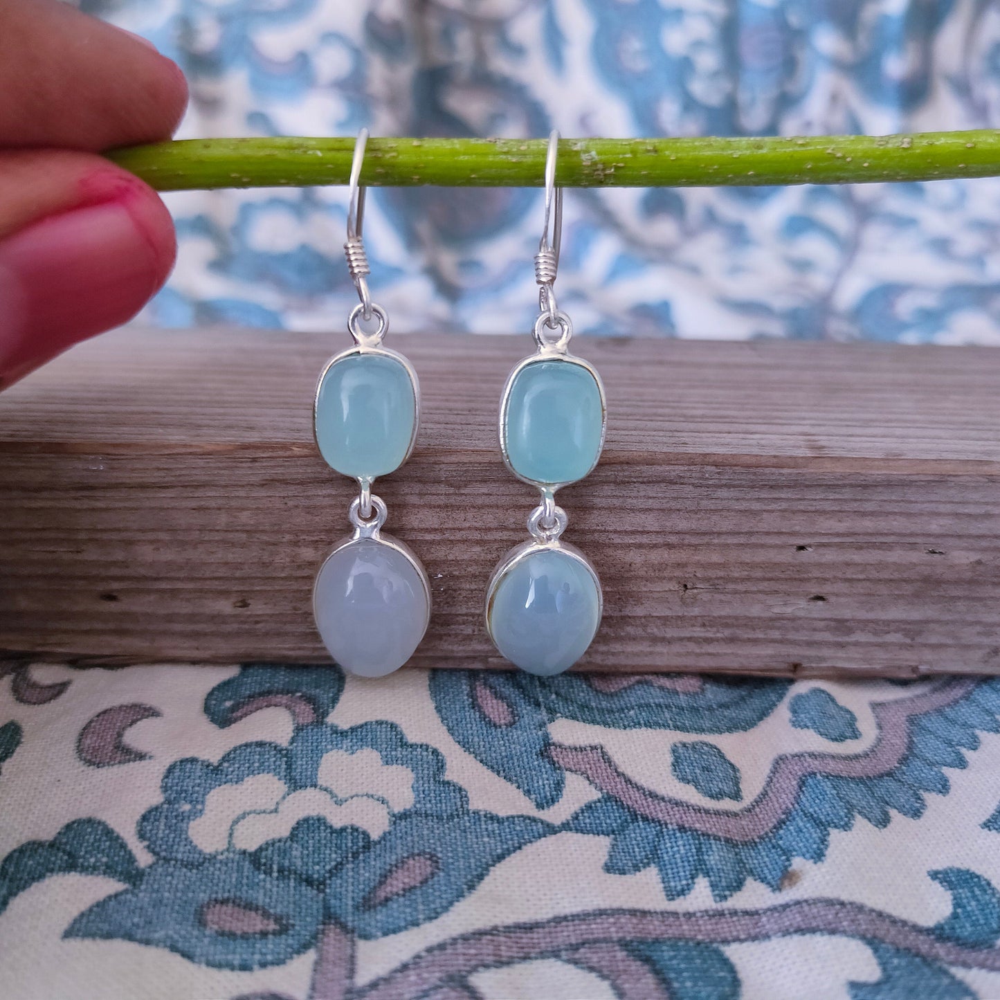 Aqua Blue Calcy Sterling Silver Handmade Earring |Aqua Blue Calcy Stone long earrings - Earrings - Gift for Her - 925 silver earrings
