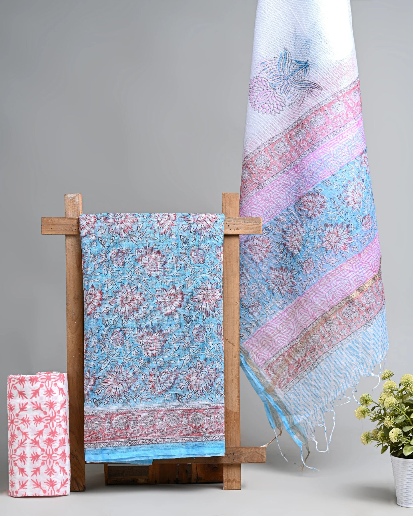 Hand block printed kota doriya suit with kota doriya duppta