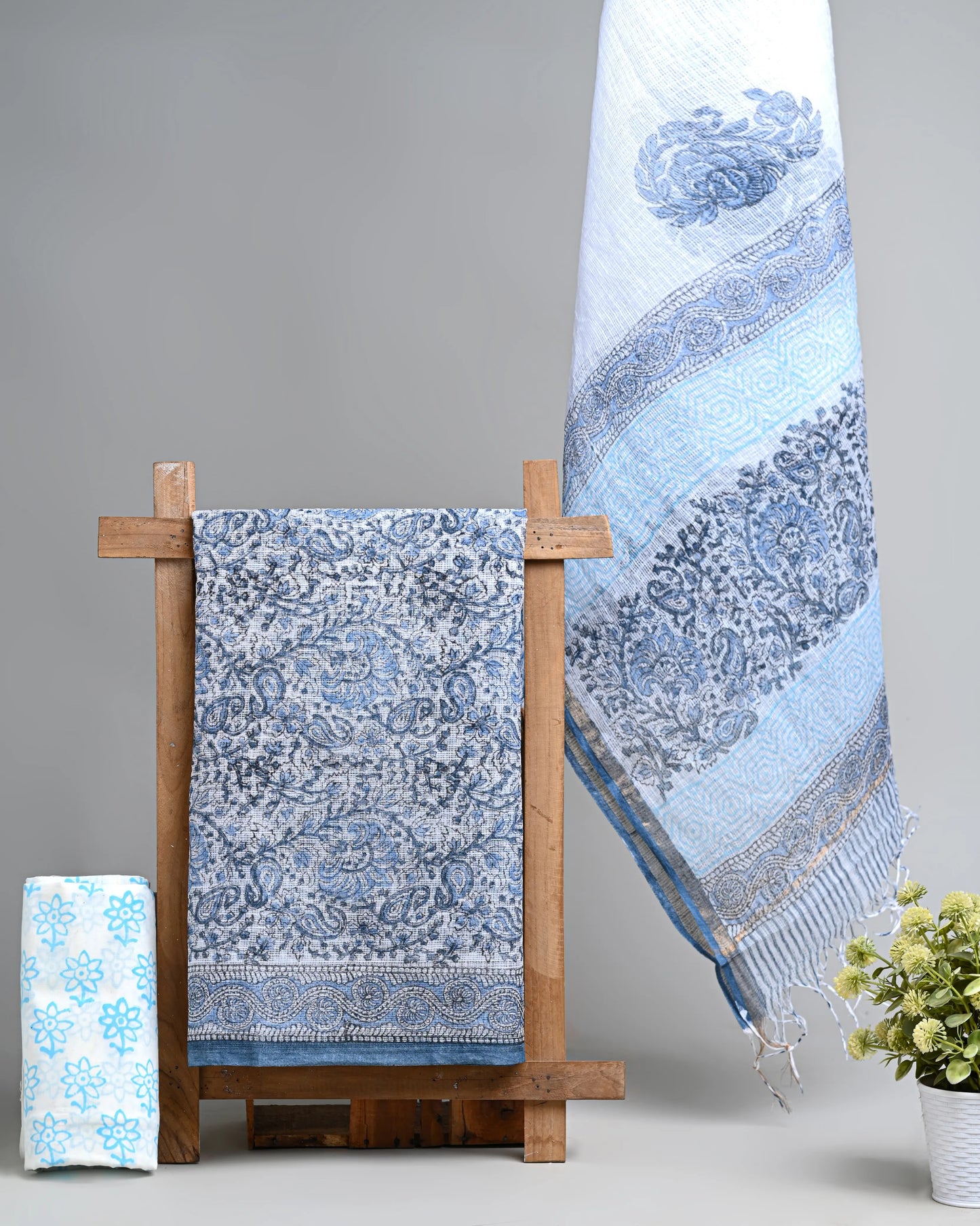 Hand block printed kota doriya suit with kota doriya duppta