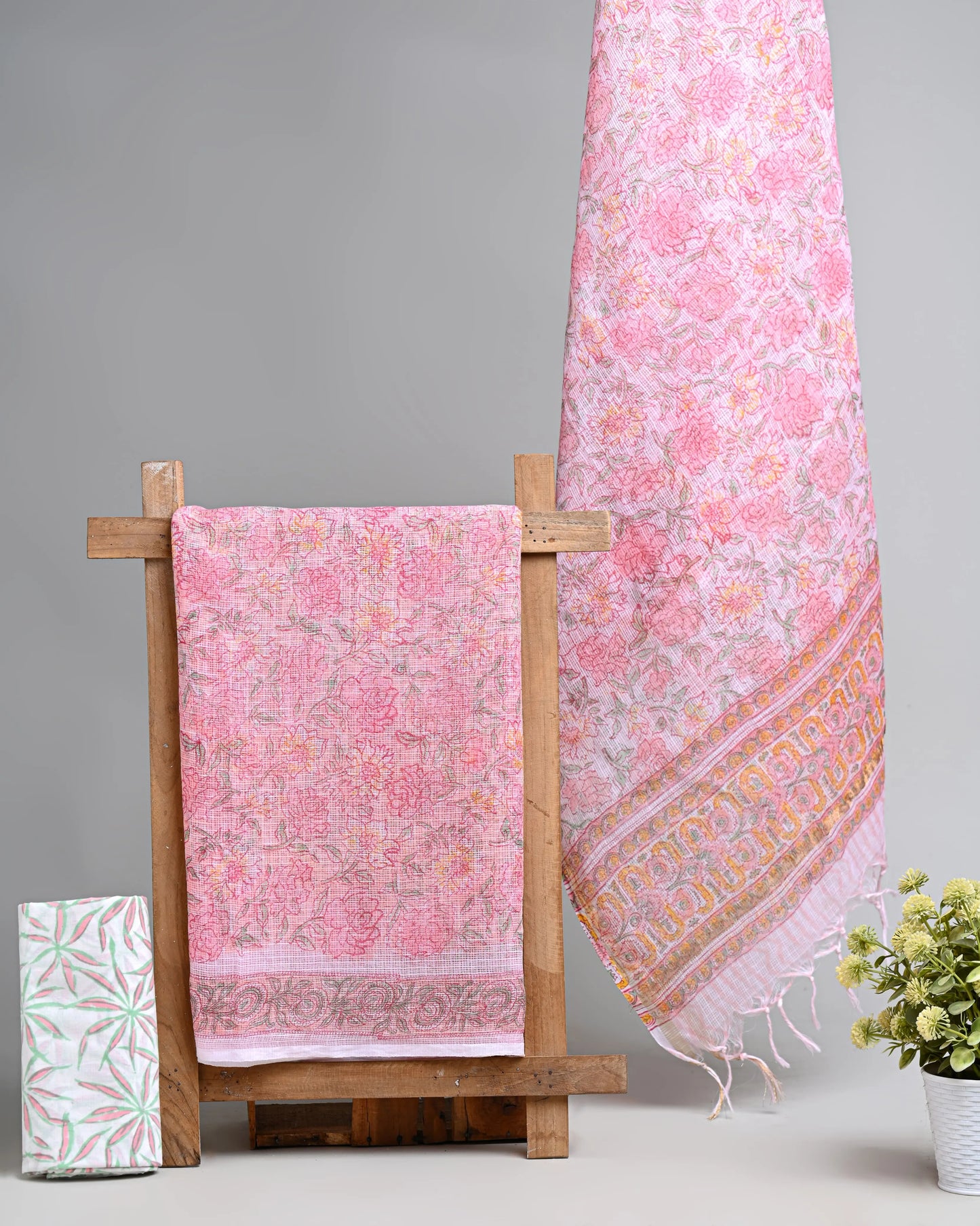 Hand block printed kota doriya suit with kota doriya duppta
