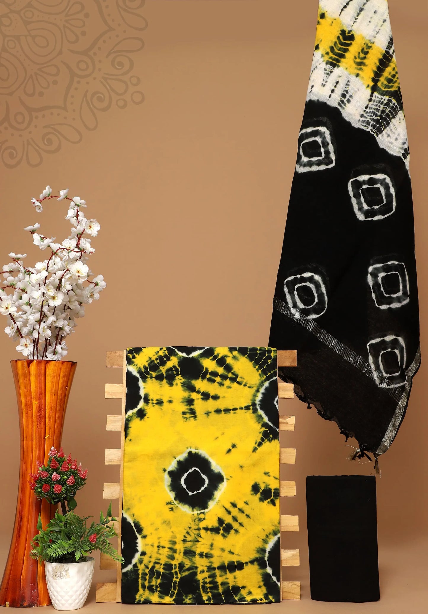 Cotton suit with linen dupatta