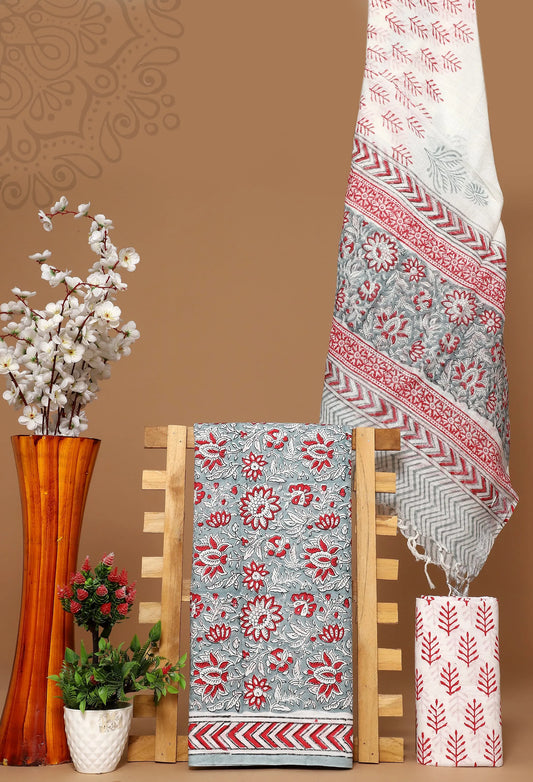 Cotton suit with linen dupatta