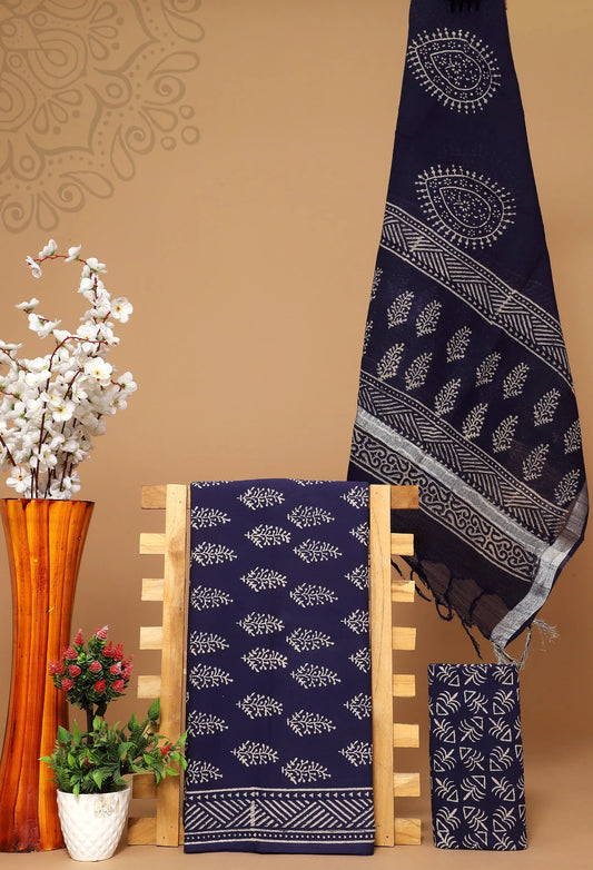 Cotton suit with linen dupatta