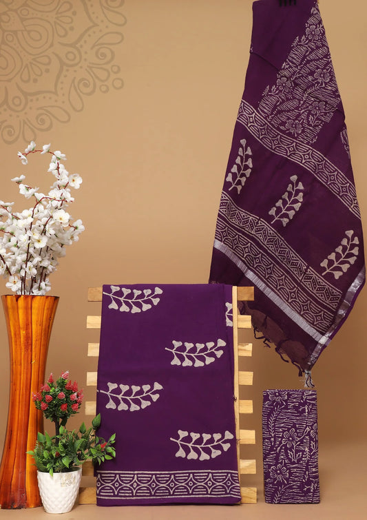 Cotton suit with linen dupatta