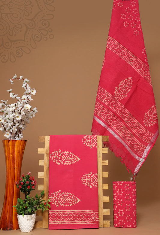 Cotton suit with linen dupatta