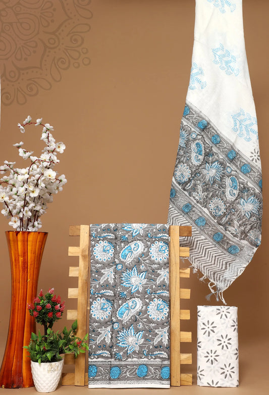 Cotton suit with linen dupatta