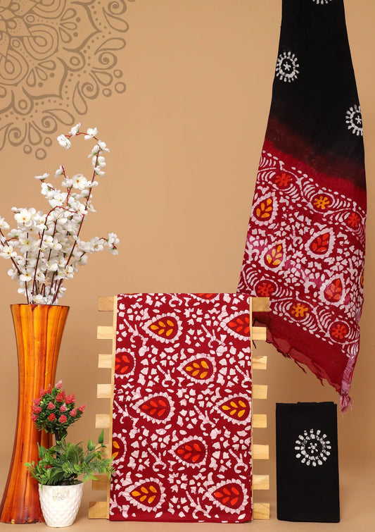Cotton suit with linen dupatta