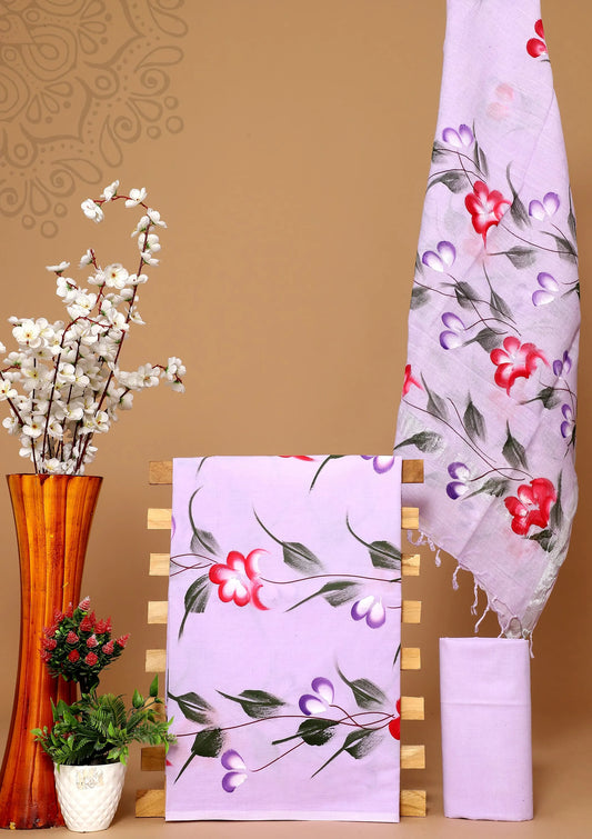 Cotton suit with linen dupatta