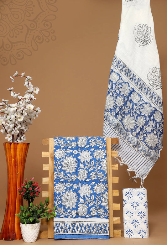 Cotton suit with linen dupatta