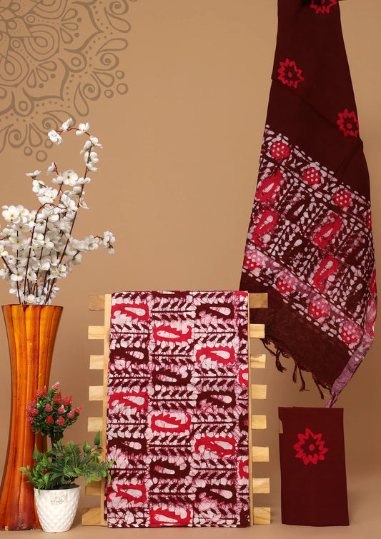 Cotton suit with linen dupatta