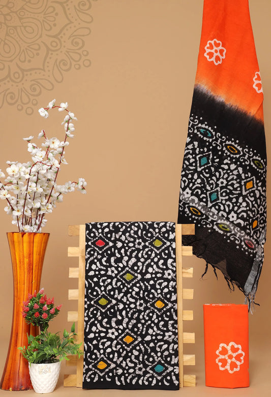 Cotton suit with linen dupatta