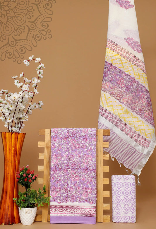 Cotton suit with linen dupatta