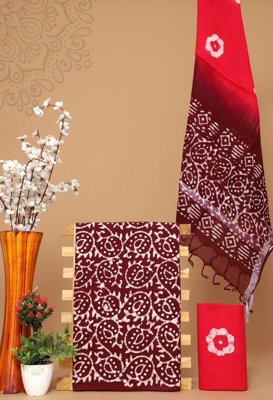 Cotton suit with linen dupatta