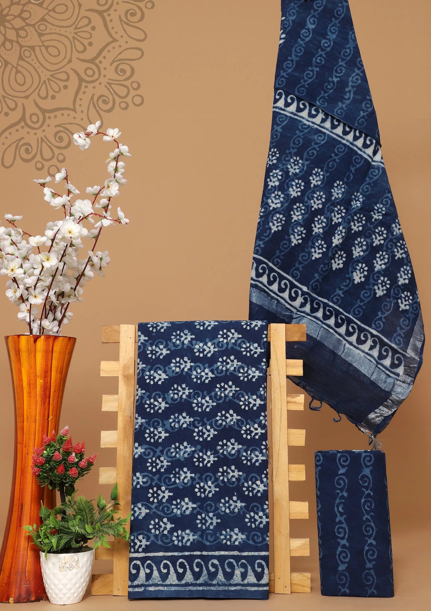 Cotton suit with linen dupatta
