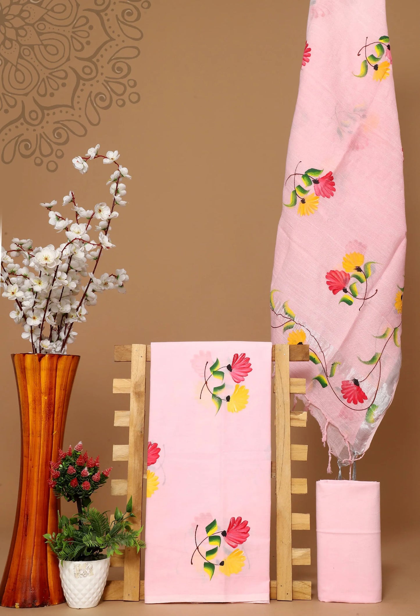 Cotton suit with linen dupatta
