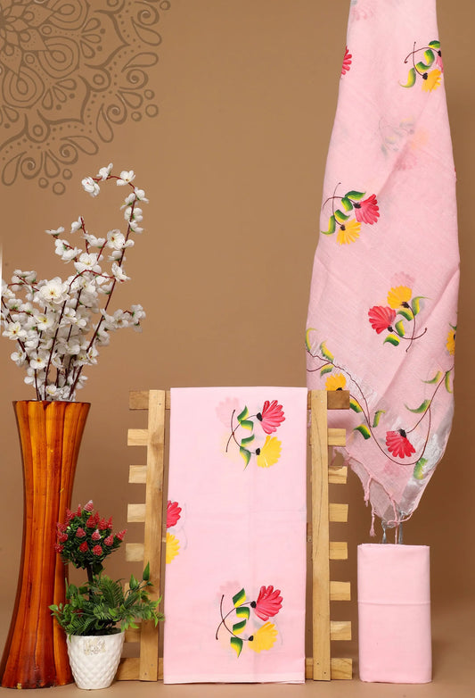 Cotton suit with linen dupatta