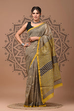 Saree en pure soie Chanderi imprimé à la main