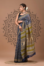 Saree en pure soie Chanderi imprimé à la main